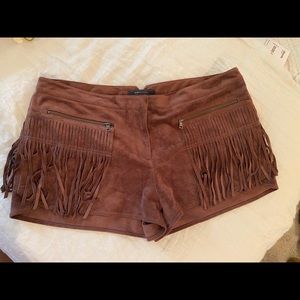 BCBG fringe suede shorts